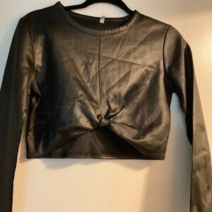 Faux black leather long sleeve, crop top